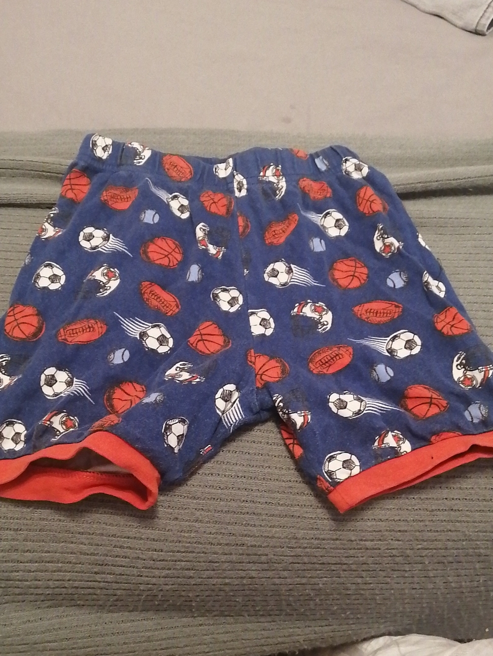 Kids Blue Sports-Print Pajama Shorts with Red Trim